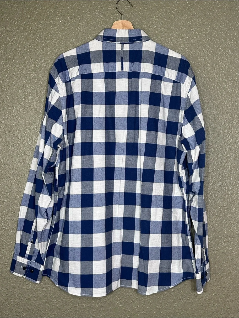 Banana Republic Men XL Grant Fit Luxe Flannel Shirt Blue White Buffalo Check EUC